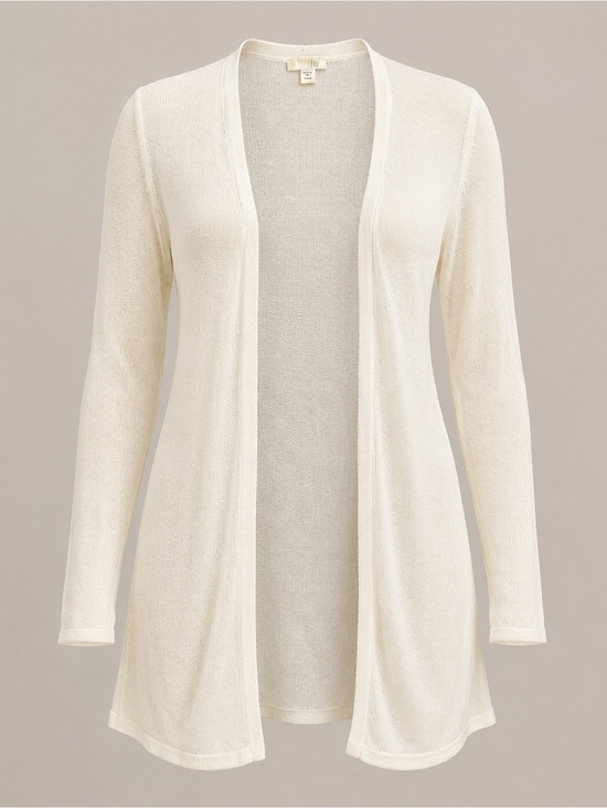J. Jill Sweaters - J.Jill Linen Blend Open Front Cardigan L Petite Ivory Longline